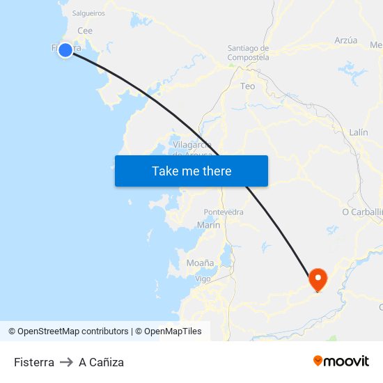 Fisterra to A Cañiza map