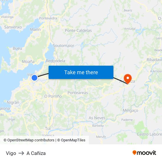 Vigo to A Cañiza map