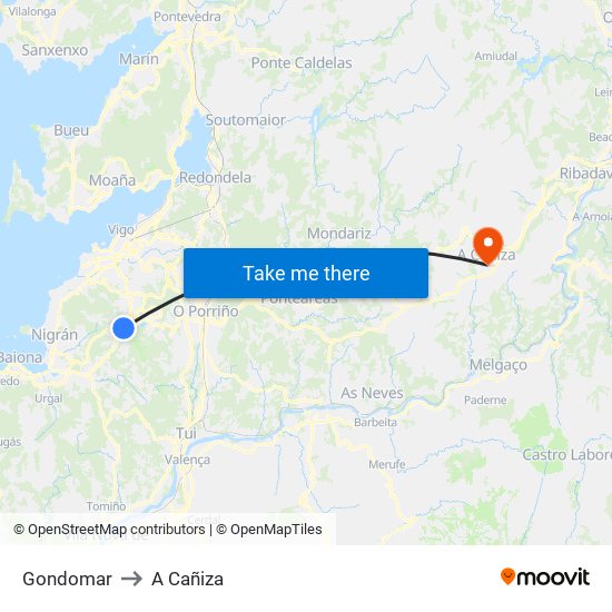 Gondomar to A Cañiza map