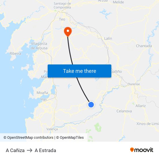 A Cañiza to A Estrada map