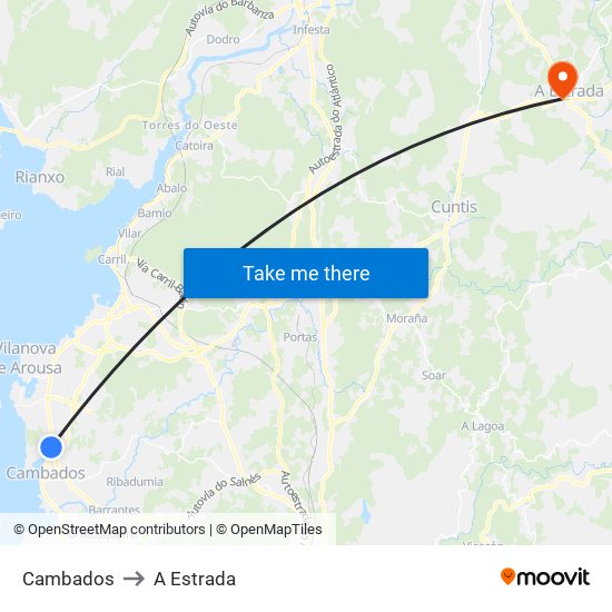 Cambados to A Estrada map