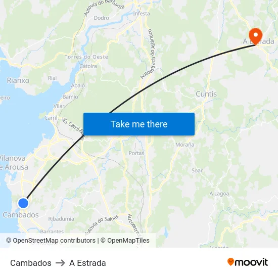 Cambados to A Estrada map