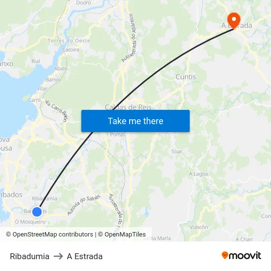 Ribadumia to A Estrada map