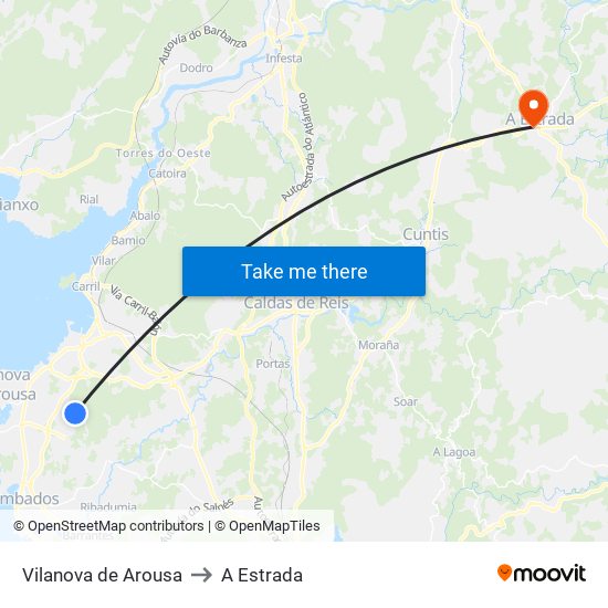 Vilanova de Arousa to A Estrada map