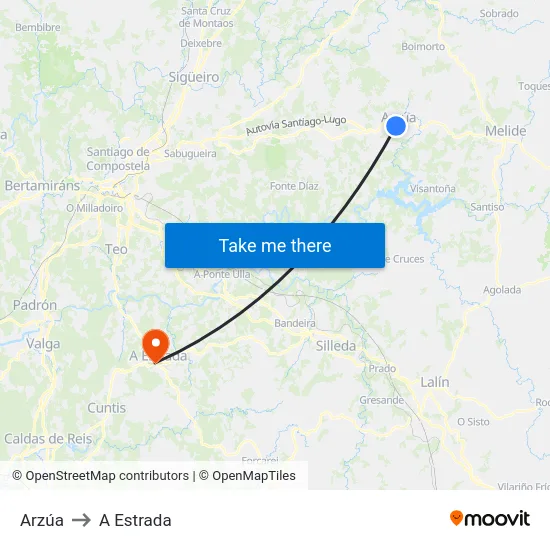 Arzúa to A Estrada map