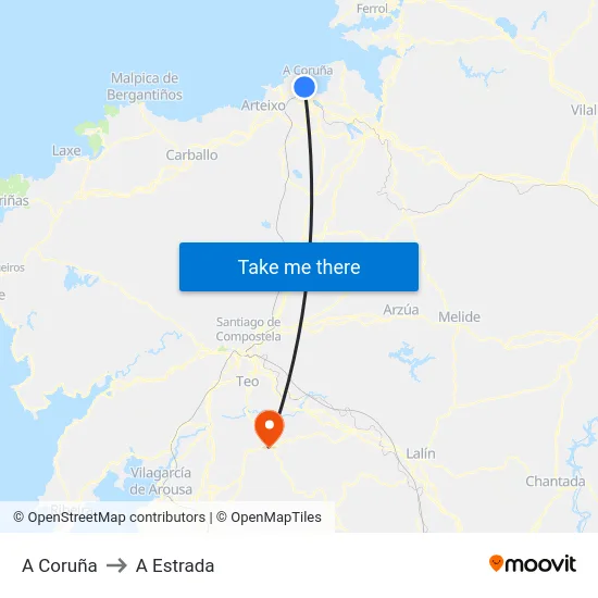 A Coruña to A Estrada map