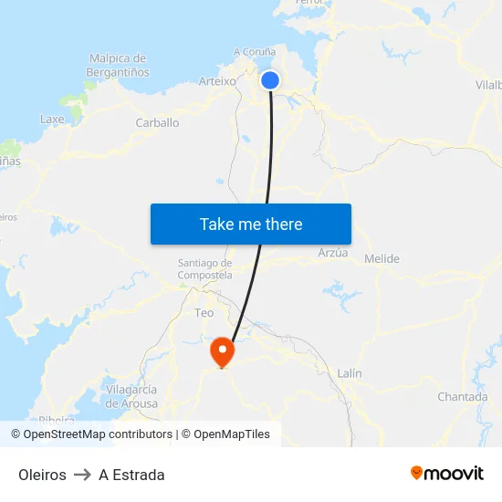 Oleiros to A Estrada map