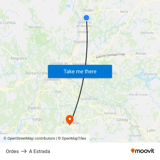 Ordes to A Estrada map