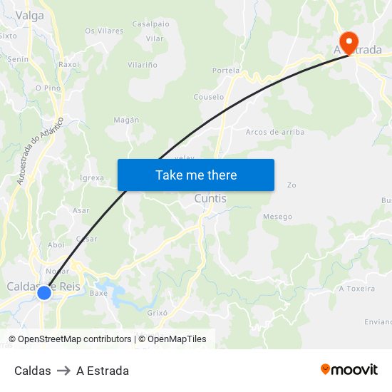 Caldas to A Estrada map