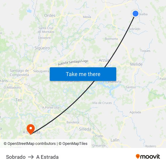Sobrado to A Estrada map