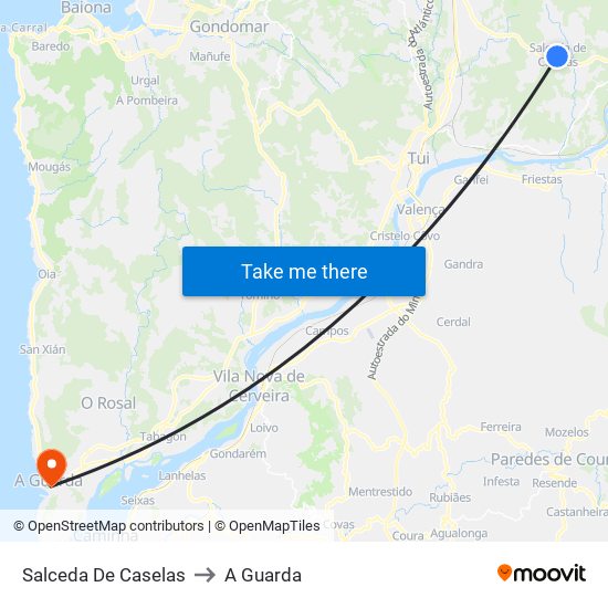 Salceda De Caselas to A Guarda map