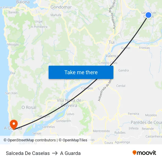 Salceda De Caselas to A Guarda map