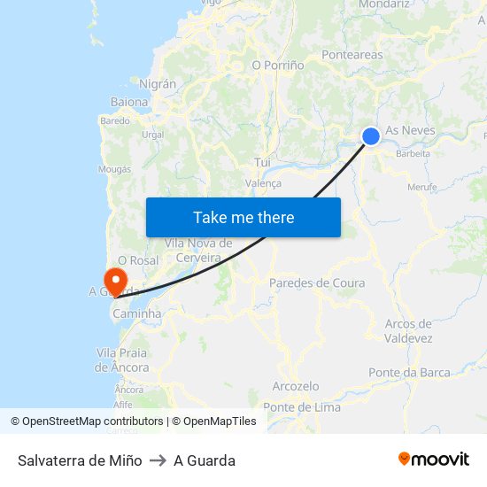 Salvaterra de Miño to A Guarda map