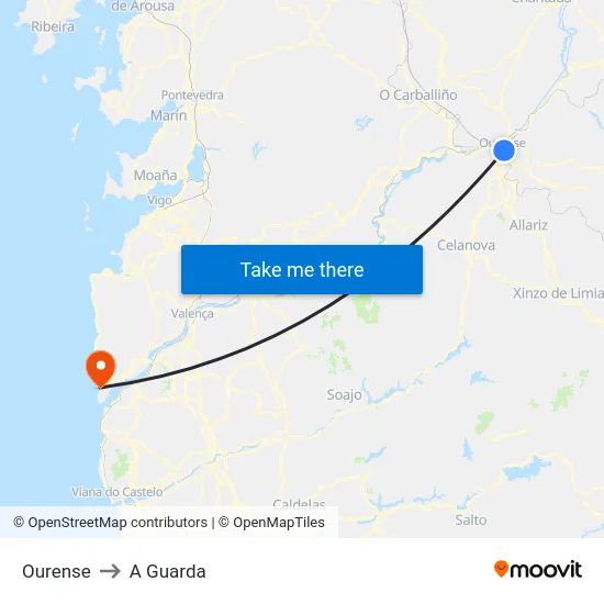 Ourense to A Guarda map