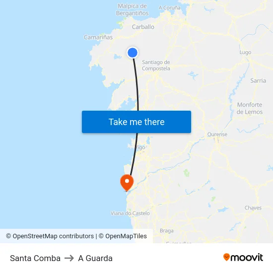 Santa Comba to A Guarda map