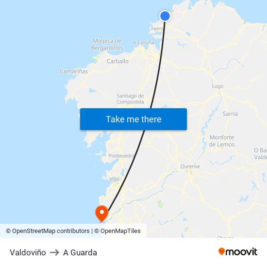 Valdoviño to A Guarda map