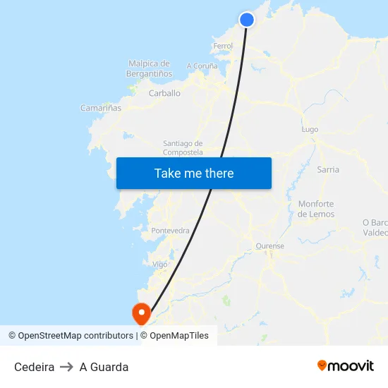 Cedeira to A Guarda map