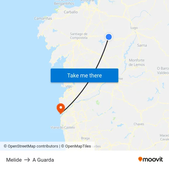 Melide to A Guarda map