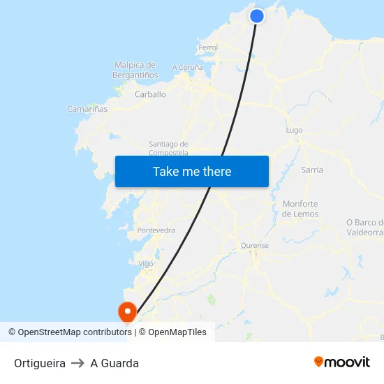 Ortigueira to A Guarda map