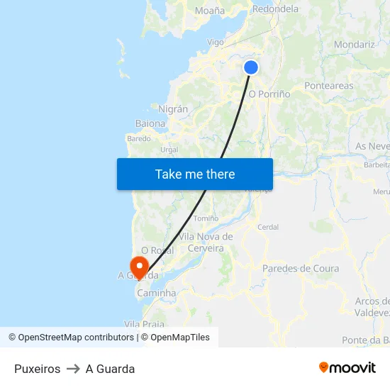Puxeiros to A Guarda map