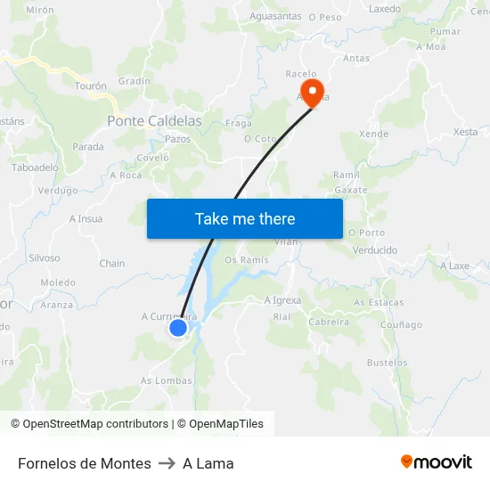 Fornelos de Montes to A Lama map