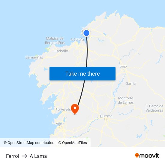 Ferrol to A Lama map