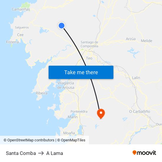 Santa Comba to A Lama map