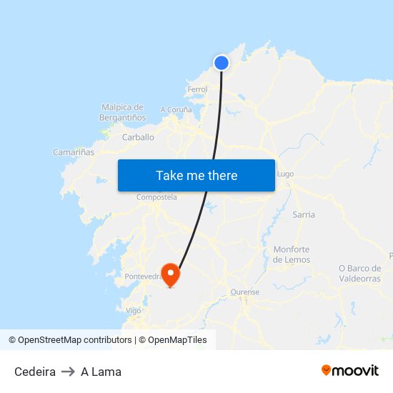 Cedeira to A Lama map