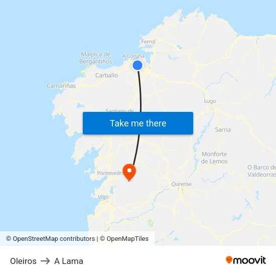 Oleiros to A Lama map