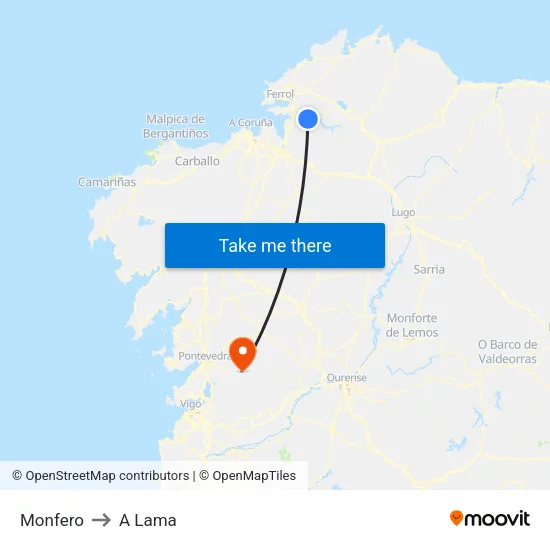 Monfero to A Lama map