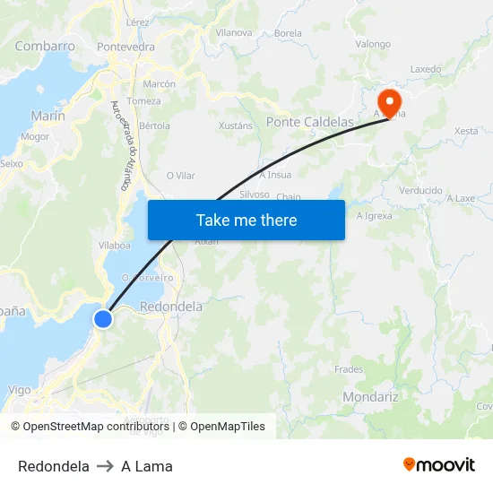 Redondela to A Lama map