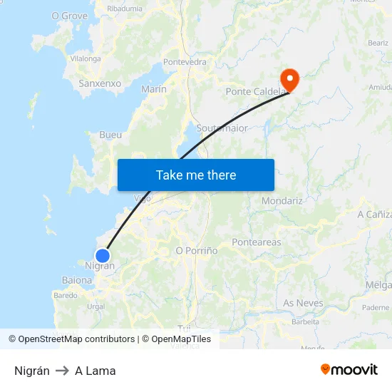 Nigrán to A Lama map