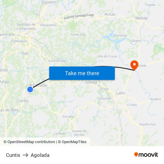 Cuntis to Agolada map