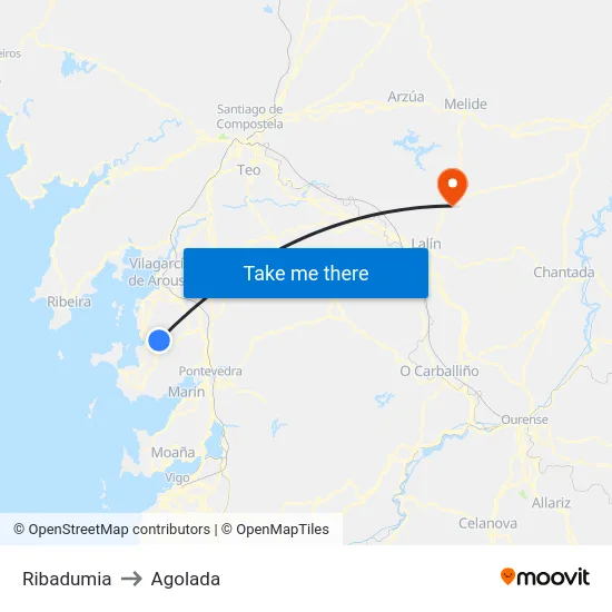Ribadumia to Agolada map