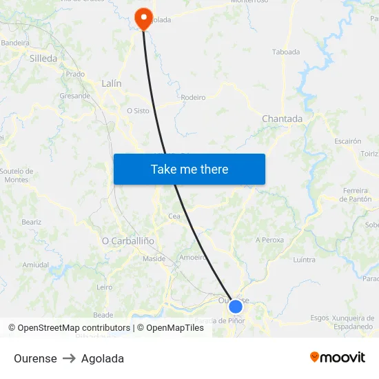 Ourense to Agolada map