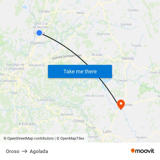 Oroso to Agolada map