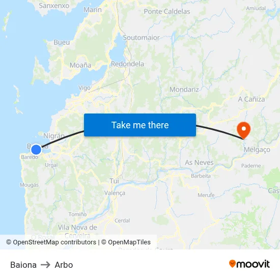 Baiona to Arbo map