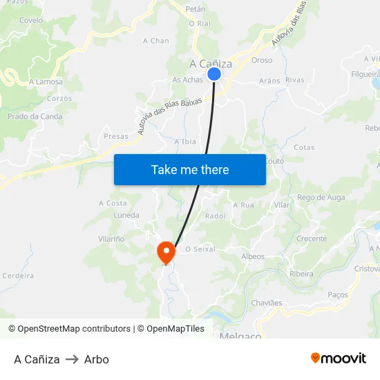A Cañiza to Arbo map