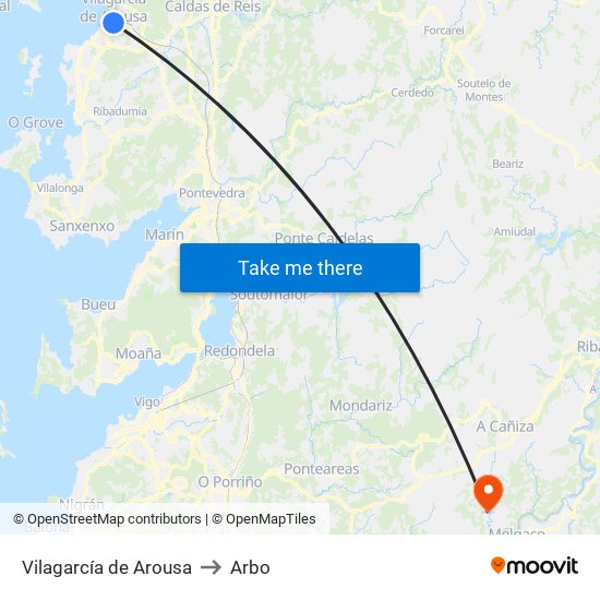 Vilagarcía de Arousa to Arbo map