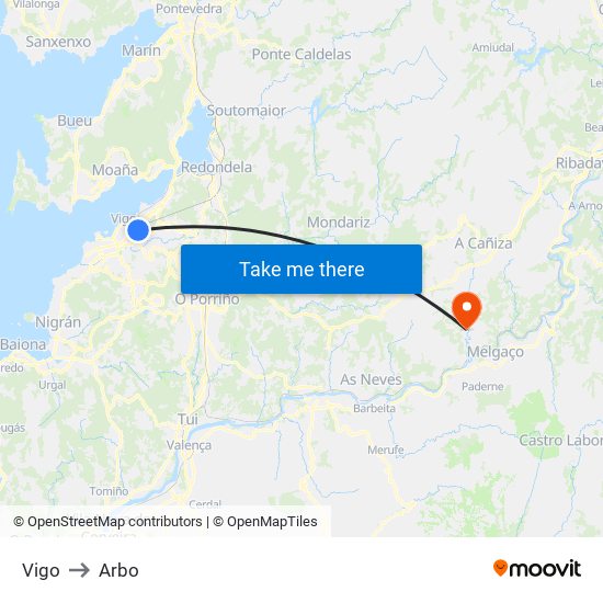Vigo to Arbo map