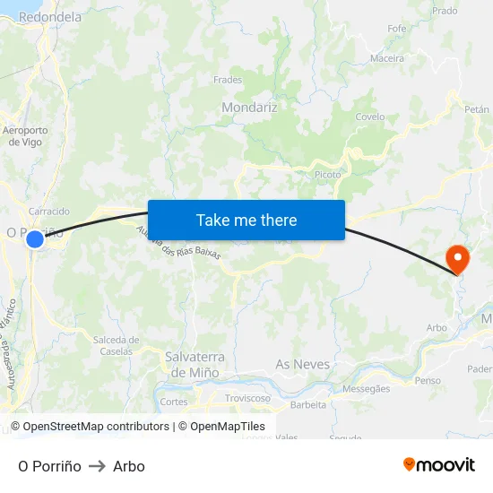 O Porriño to Arbo map