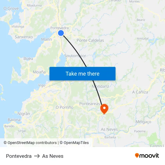 Pontevedra to As Neves map