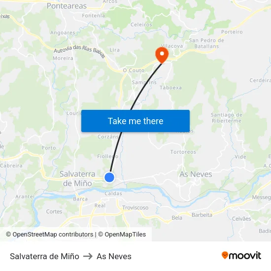 Salvaterra de Miño to As Neves map