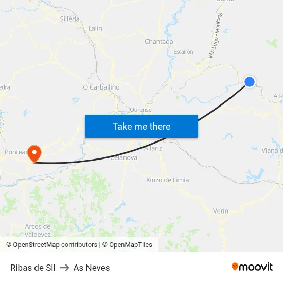Ribas de Sil to As Neves map