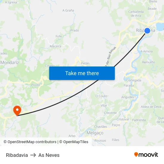 Ribadavia to As Neves map