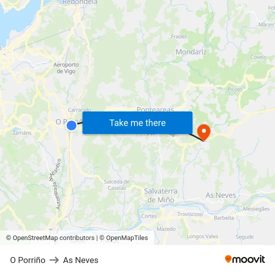 O Porriño to As Neves map