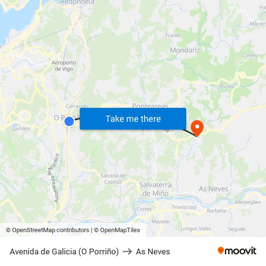 Avenida de Galicia (O Porriño) to As Neves map