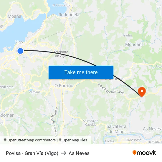 Povisa - Gran Vía (Vigo) to As Neves map