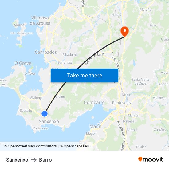 Sanxenxo to Barro map