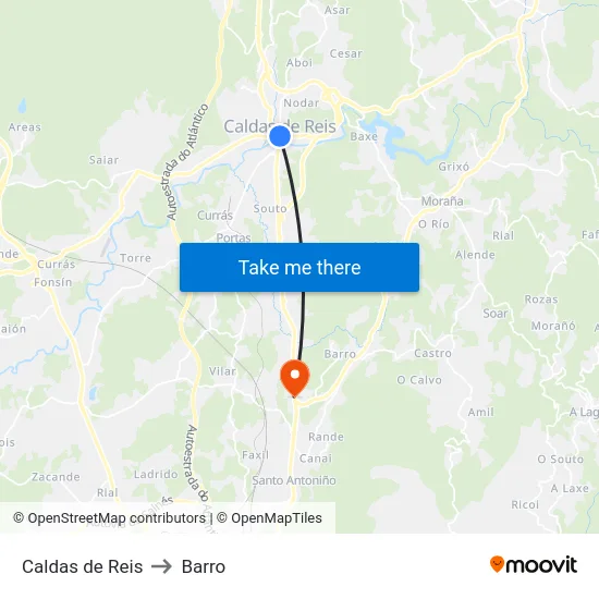 Caldas de Reis to Barro map